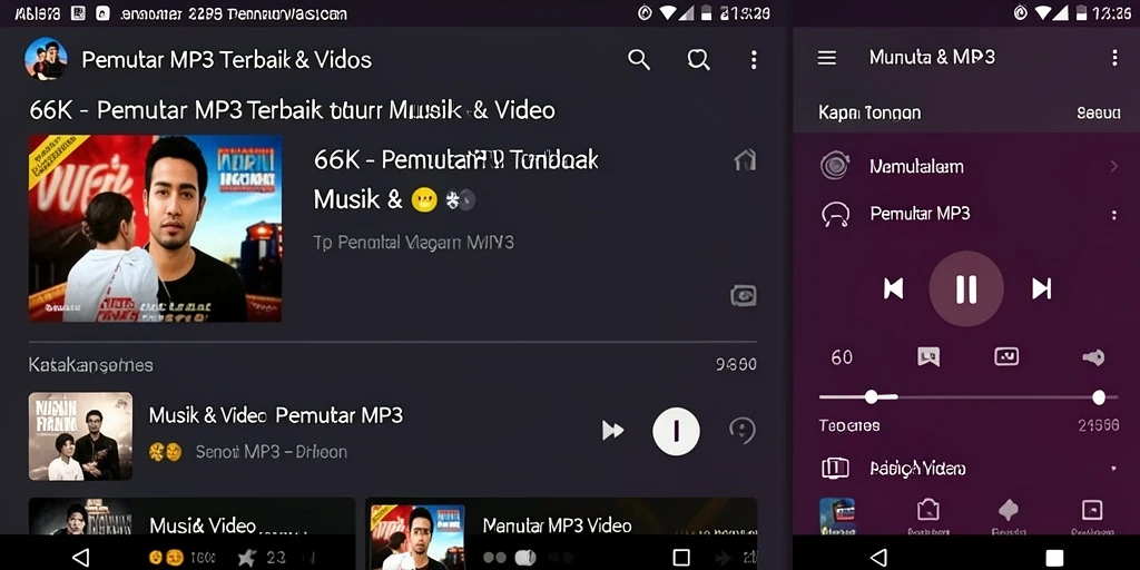 Antarmuka pengguna aplikasi 66K untuk pemutar MP3 yang modern.