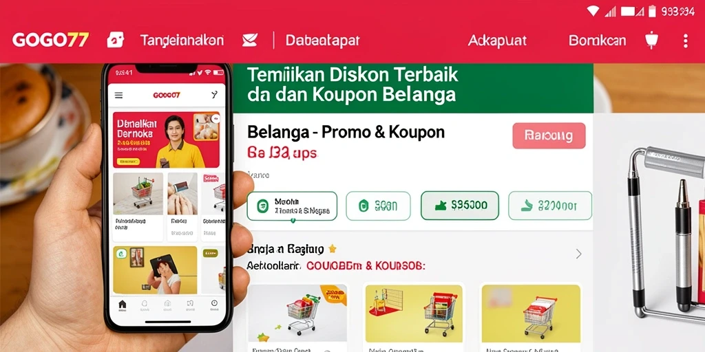 Antarmuka GOGO77 dengan berbagai pilihan kupon belanja yang menarik.