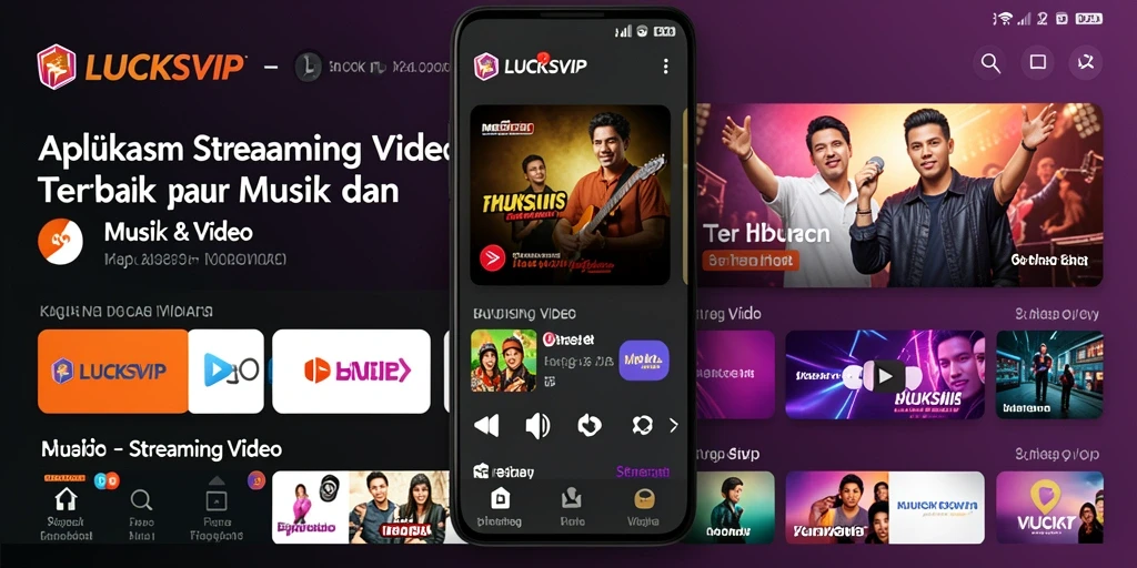 Antarmuka LUCKSVIP menampilkan berbagai pilihan video dan musik secara menarik.