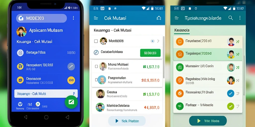 Tampilan utama MODE303 menunjukkan ringkasan mutasi keuangan yang jelas.