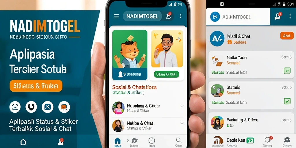 Antarmuka aplikasi NADIMTOGEL dengan berbagai stiker colorful.