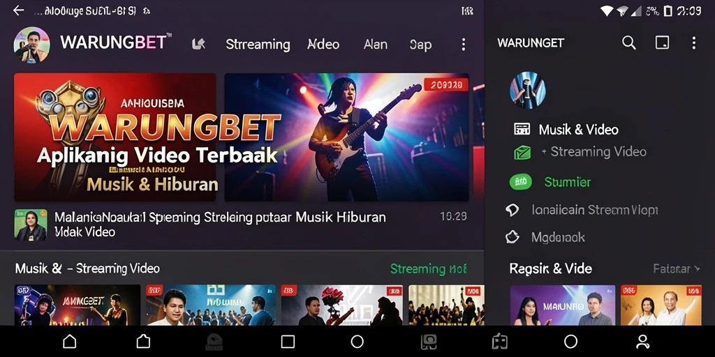 Screenshot aplikasi WARUNGBET menampilkan antarmuka streaming video yang menarik.